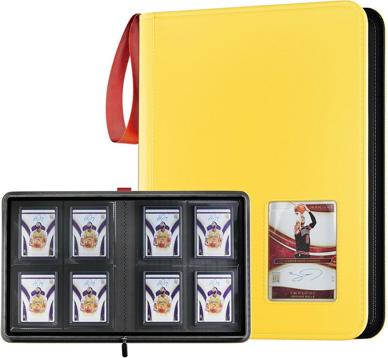 Procase 4 Pocket Top Loader Binder, Holding 144 Cards in 3"x4" Toploaders, Side Loading Small Book Folder with Clear Window for Pokemon, Trading, Sports Cards Collection TCG, MTG -Yellow - Image 1